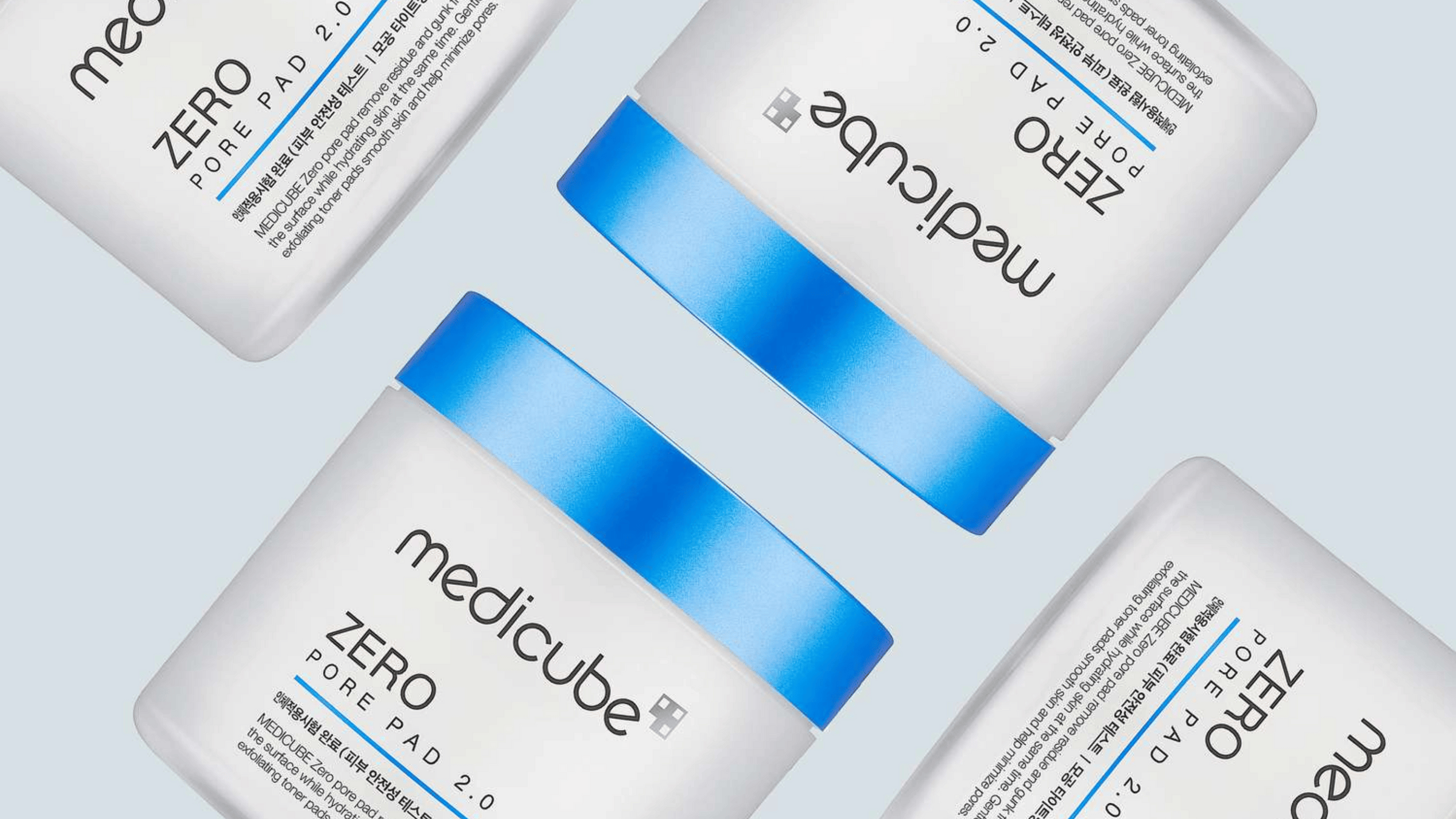 Bild på fyra Medicube Zero Pore Pad 2.0 mot en ljusbakgrund.