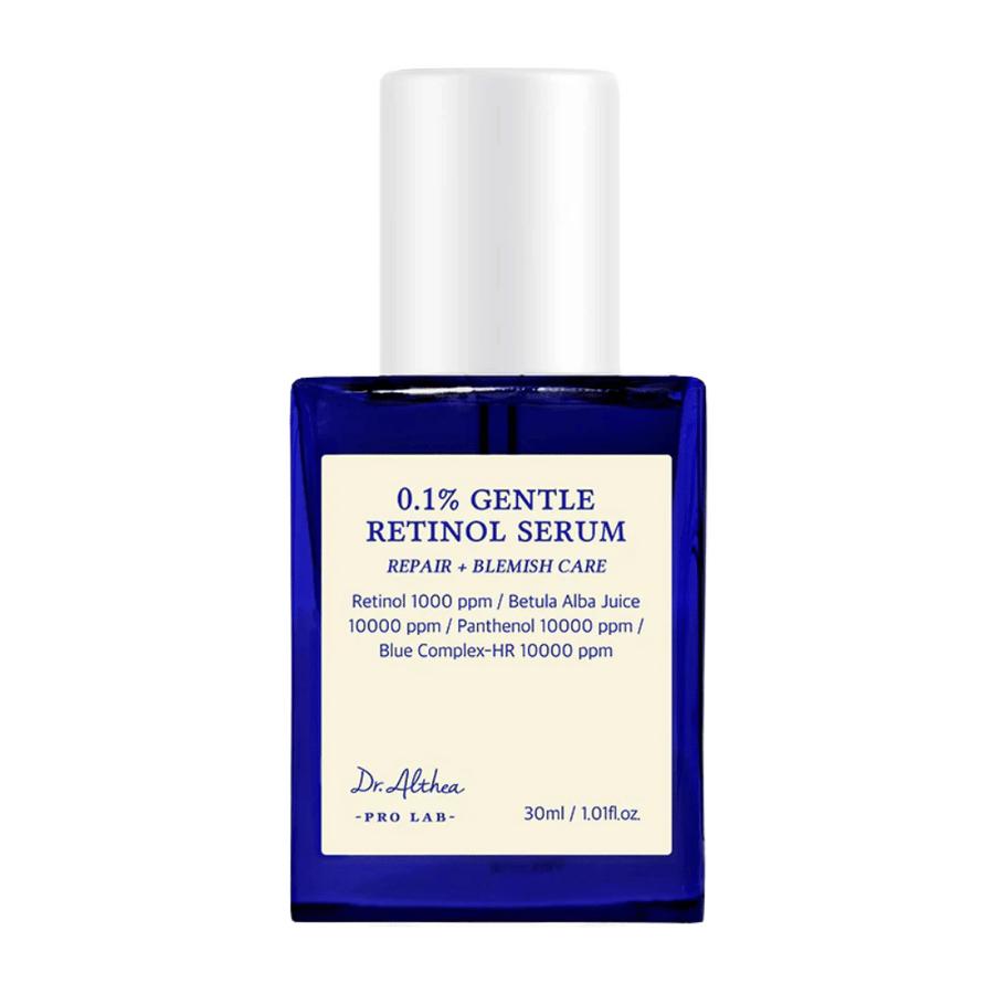 Produktbild av Dr. Althea 0.1% Gentle Retinol Serum – ett milt retinolserum som främjar hudens återhämtning, jämnar ut hudtonen och reducerar orenheter.