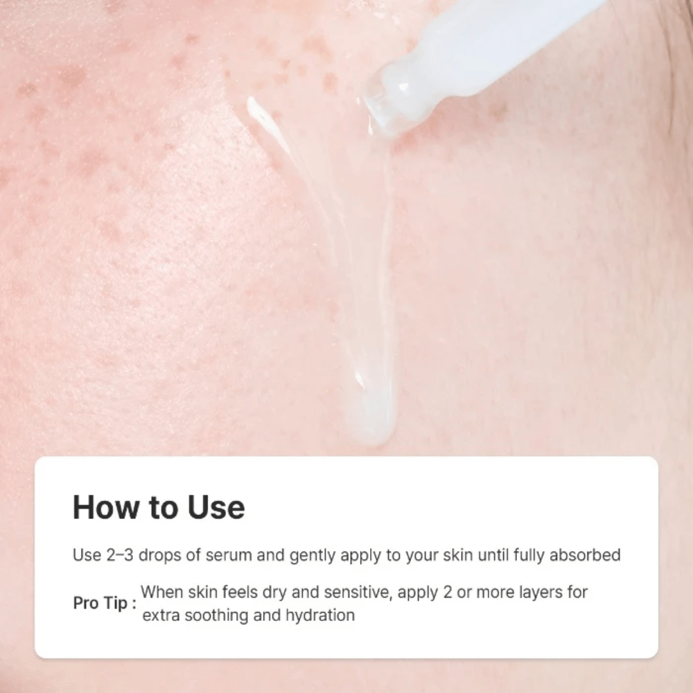 Dr. Althea 345 Relief Serum is applied with a dropper to the skin for hydration, soothing care, and a strengthened skin barrier.