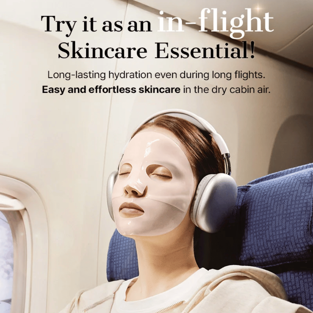 COSRX 5 PDRN Hyaluronic Acid Vital Hydrating Hydrogel Mask used as a moisturizing Sheet mask during flights for long-lasting hydration and soothing effect