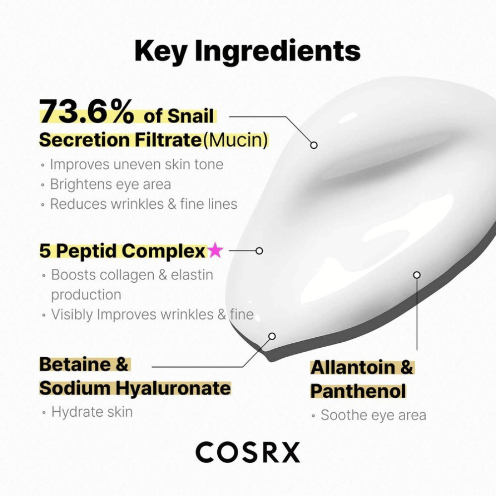 COSRX Advanced Snail Peptide Eye Cream with 73.6% snail mucin, 5 peptides, niacinamide, and hyaluronic acid – moisturizing and anti-aging Eye cream