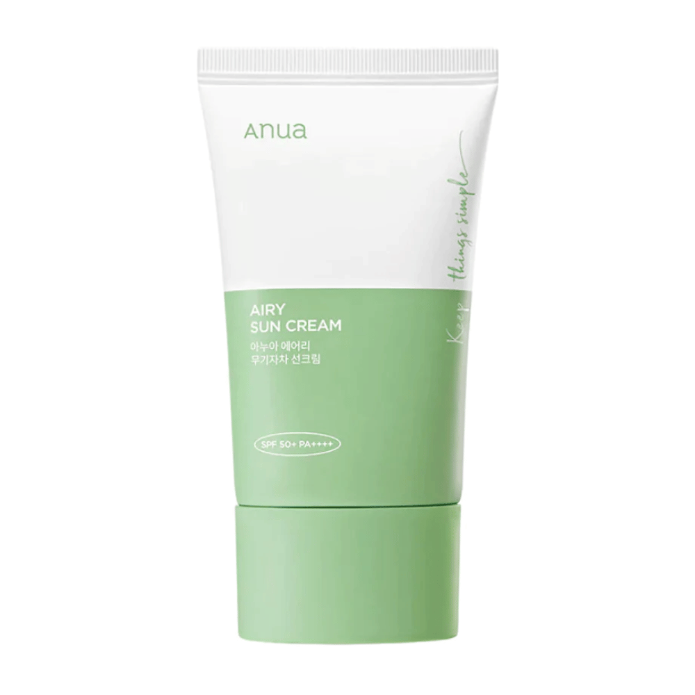 A tube of Anua Airy Sun Cream with SPF 50+ PA++++ on a white background.
