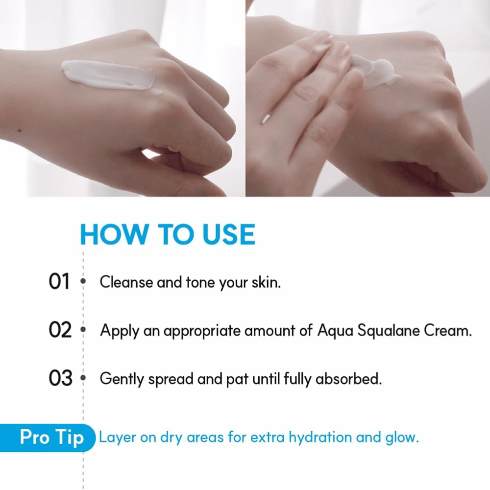 S.NATURE Aqua Squalane Moisturizing Cream is applied to the skin for intensive hydration and a soft, supple skin barrier.