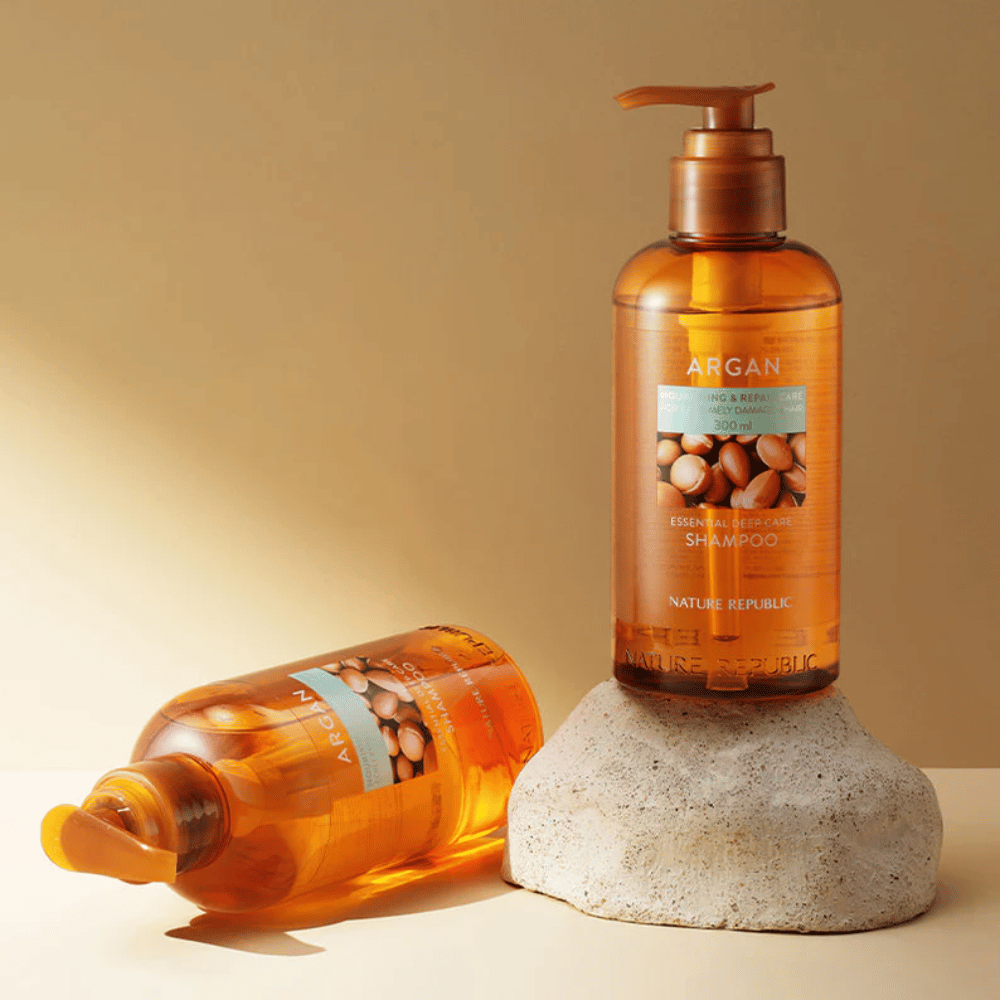 Nature Republic Argan Essential Moisture Repairing Shampoo 300 ml – caring shampoo with argan oil for dry and damaged hair.