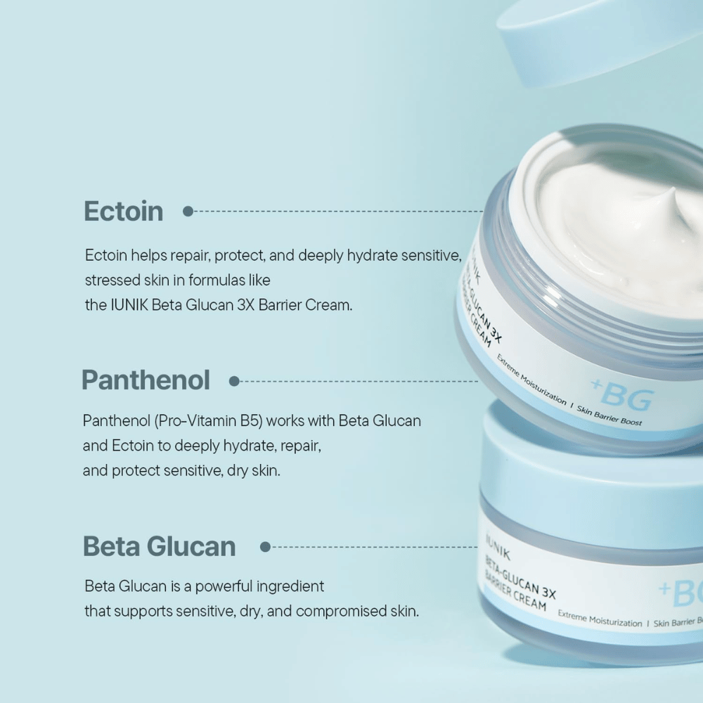 iUNIK Beta-Glucan 3X Barrier Cream with beta-glucan, ectoin, and panthenol for intensive hydration and a strengthened skin barrier