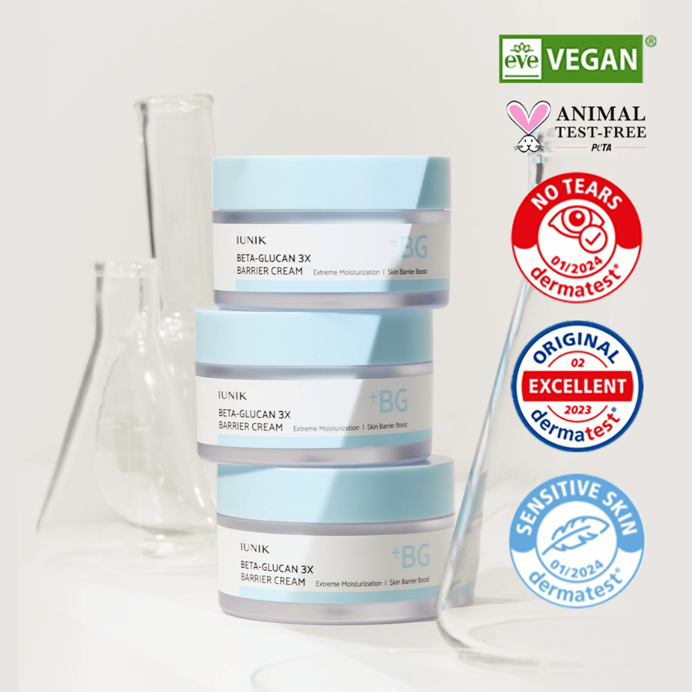 iUNIK Beta-Glucan 3X Barrier Cream with a vegan formula and dermatologically tested barrier cream for sensitive skin