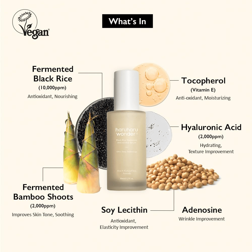 Haruharu Wonder Black Rice Hyaluronic Anti-Wrinkle Serum with fermented black rice, hyaluronic acid, and vitamin E