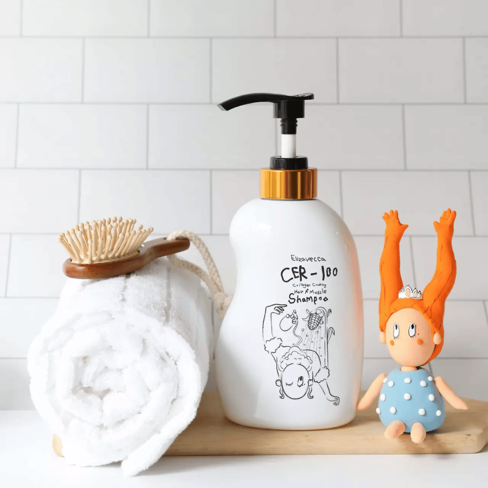 Elizavecca CER-100 Collagen Coating Hair A+ Muscle Shampoo – strengthening collagen shampoo for dry and damaged hair in bathroom environment