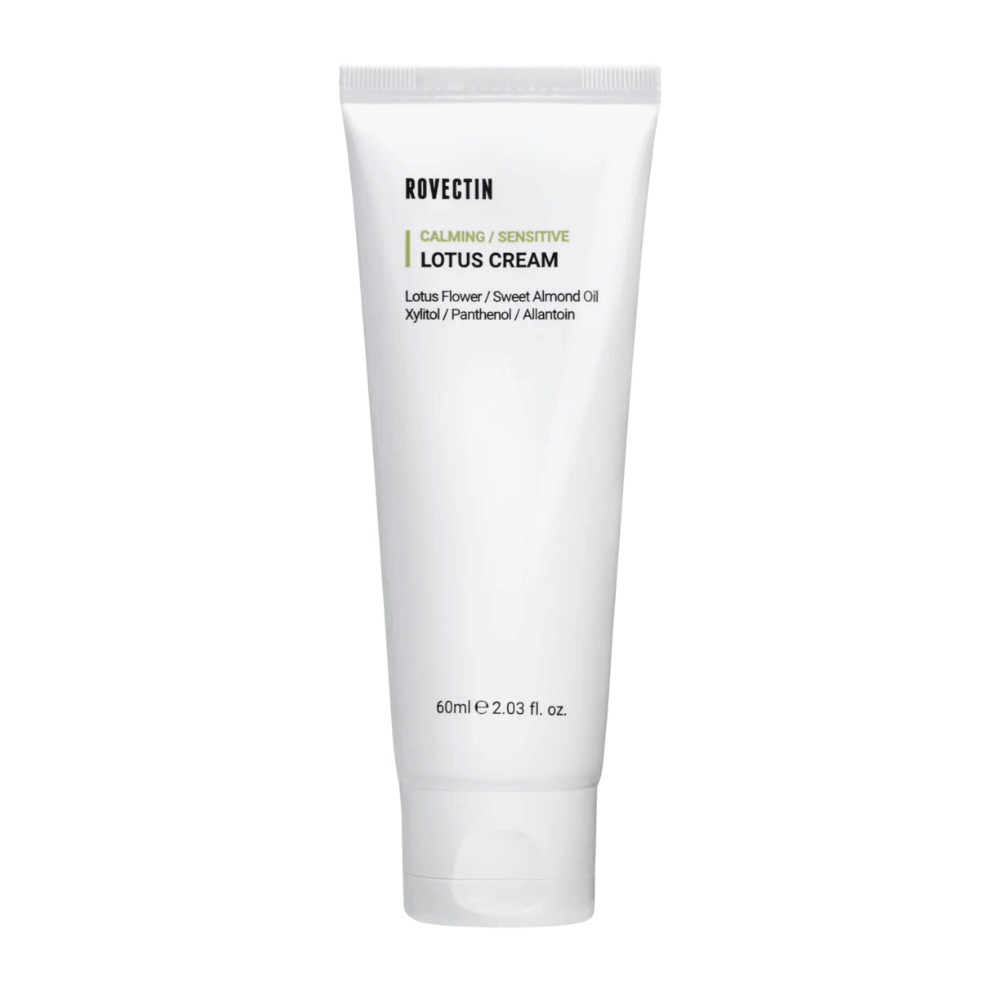 Tube with Rovectin Calming Sensitive Lotus Cream, soothing cream for sensitive skin.