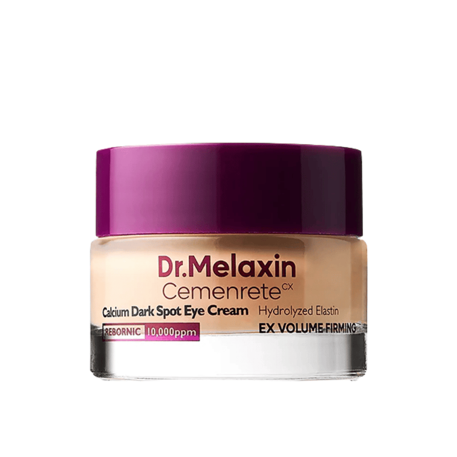 Dr.Melaxin Cemenrete Calcium Dark Spot Eye Cream in full view against a white background, Korean eye cream that counteracts pigmentation, tired skin, and signs of aging.