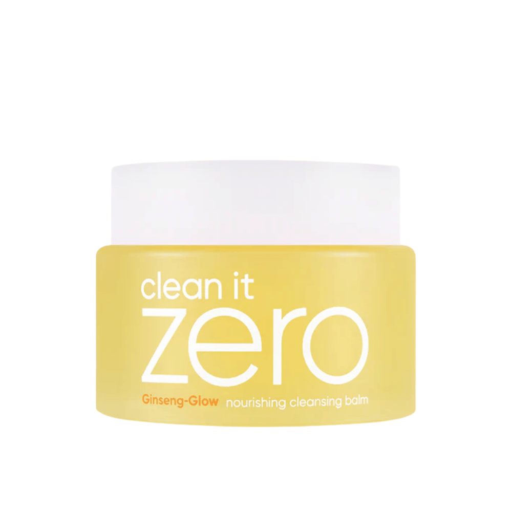 Clean It Zero Ginseng-Glow Nourishing Cleansing Balm in yellow jar on white background, a hydrating cleansing balm from BANILA CO that effectively removes makeup and impurities.