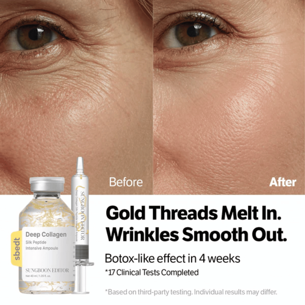 SUNGBOON EDITOR Deep Collagen Silk Peptide Intensive Ampoule – serum with peptides that help reduce wrinkles and improve skin elasticity for a smoother result.