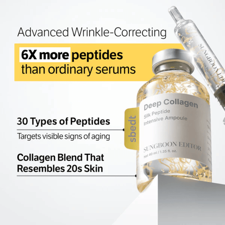 SUNGBOON EDITOR Deep Collagen Silk Peptide Intensive Ampoule – advanced serum with collagen and peptides that help improve skin firmness and reduce visible signs of aging.