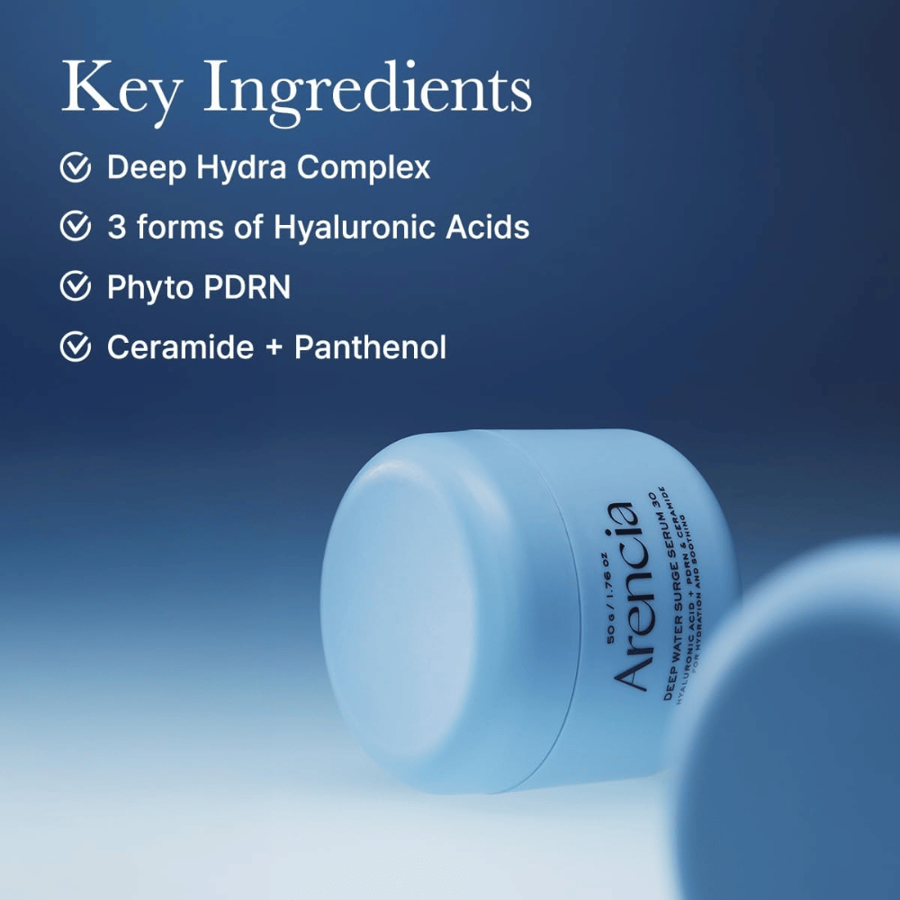 Arencia Deep Water Surge Serum 30 – key ingredients with hyaluronic acid, Phyto PDRN, ceramides and panthenol