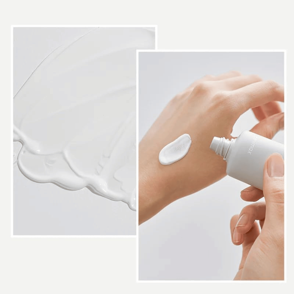 Celimax Dual Barrier Watery Sun Cream SPF50+ PA++++ with a light, moisturizing texture that absorbs quickly without a white cast or stickiness.