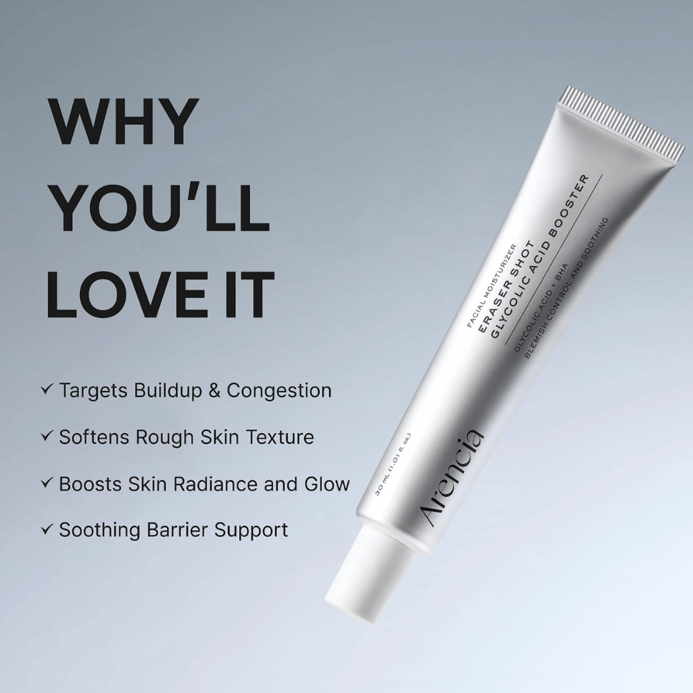 Arencia Eraser Shot Glycolic Acid Booster – exfoliating booster that evens out skin texture and adds radiance
