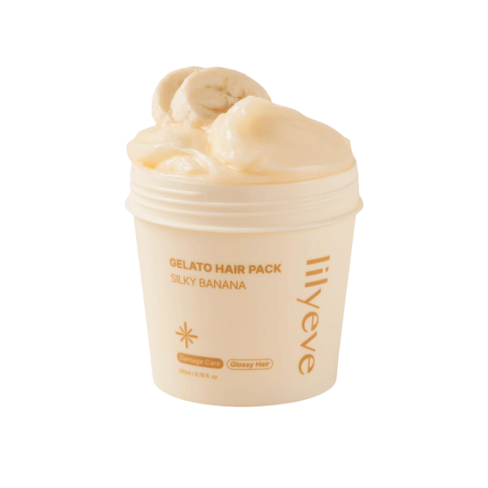 LILYEVE Gelato Hair Pack Silky Banana 200 ml – creamy hair mask for damaged hair with a focus on softness and shine.
