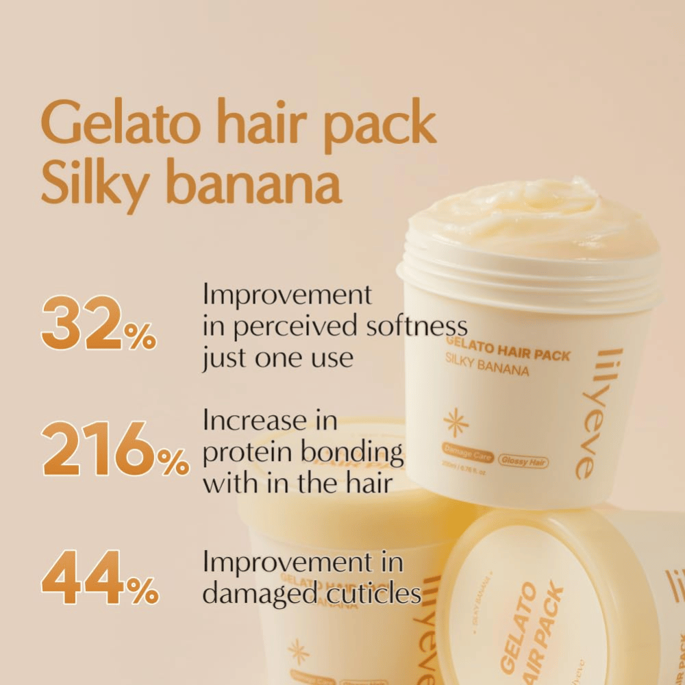 LILYEVE Gelato Hair Pack Silky Banana – protein-rich hair mask for softer hair, shine, and care for damaged hair strands.