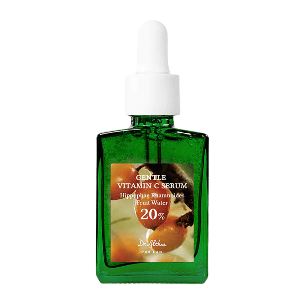 Dr.Althea Gentle Vitamin C Serum contains 20% vitamin C and sea buckthorn water that hydrates and brightens the skin. It reduces pigmentation and protects against free radicals, resulting in a more even and radiant skin tone.