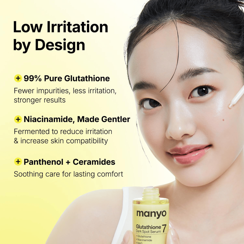 Ma:nyo Glutathione 7 Dark Spot Serum with 99% glutathione, niacinamide, panthenol, and ceramides for gentle skincare