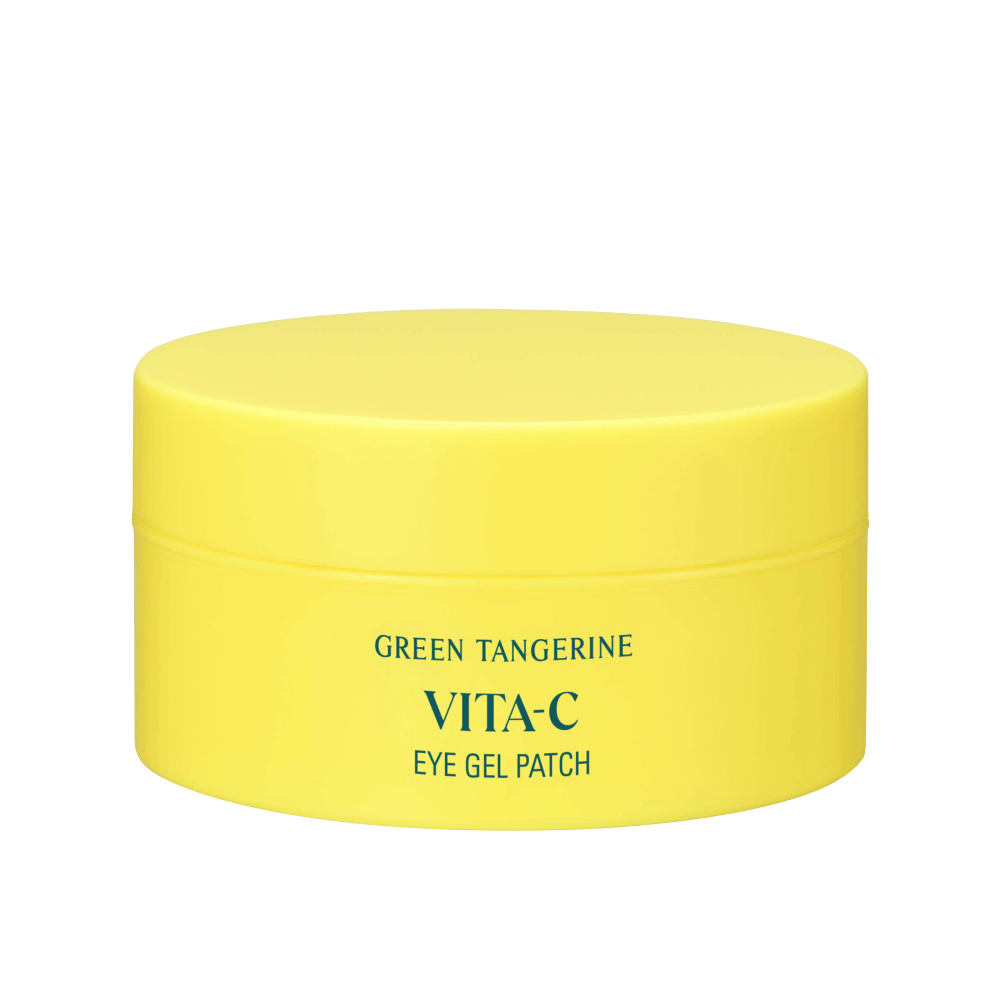 A yellow jar labeled "GREEN TANGERINE VITA-C EYE GEL PATCH" probably eye masks containing vitamin C.