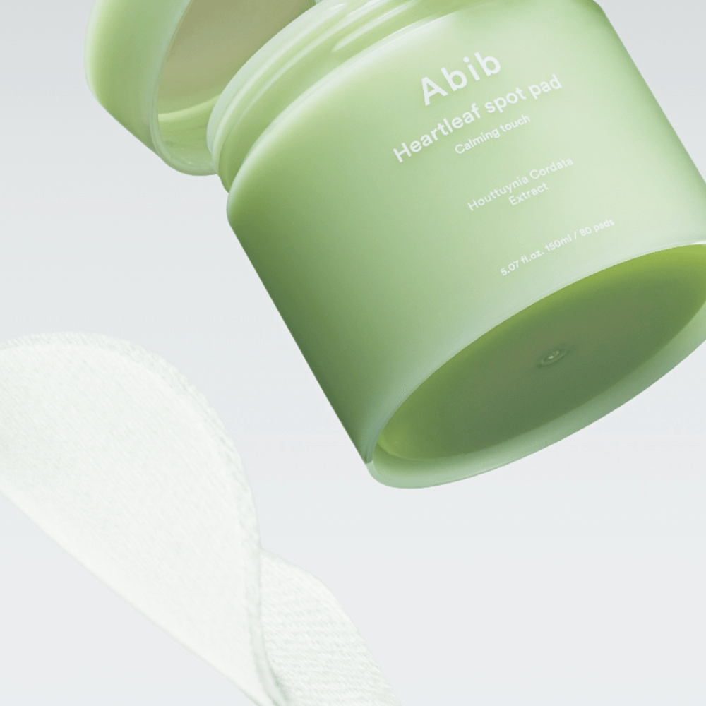 Jar with Abib Heartleaf Spot Pad Calming Touch, contains Houttuynia Cordata extract.