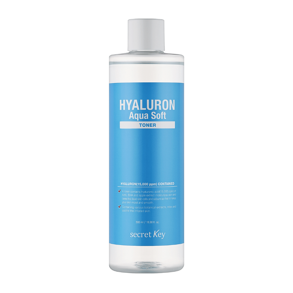 Secret Key Hyaluron Aqua Soft Toner – moisturizing toner with hyaluronic acid that provides soft, smooth, and refreshed skin with a natural glow.