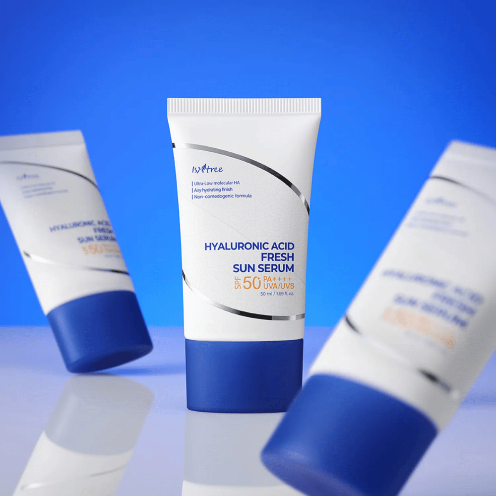Isntree Hyaluronic Acid Fresh Sun Serum protects with SPF50+ PA++++ while intensely hydrating with hyaluronic acid in multiple molecular sizes.