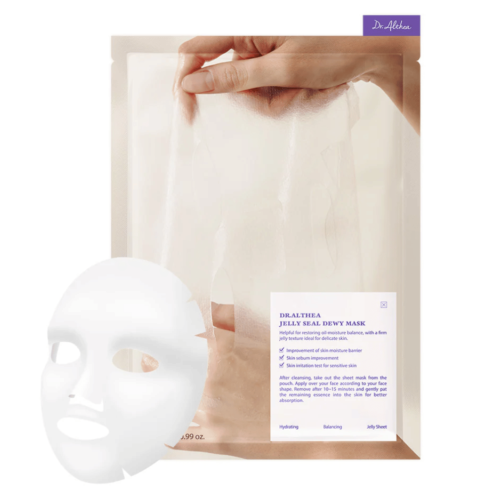 Dr.Althea Jelly Seal Dewy Mask – a hydrating sheet mask with a jelly-like texture that strengthens the skin's moisture barrier, balances sebum production, and soothes sensitive skin.