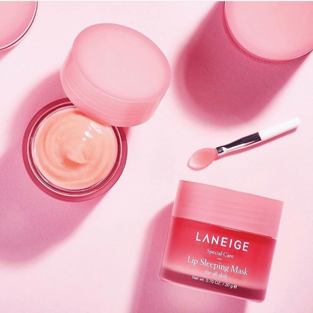 K-beauty's Laneige's Lip Sleeping Mask Berry 20g on a pink background.