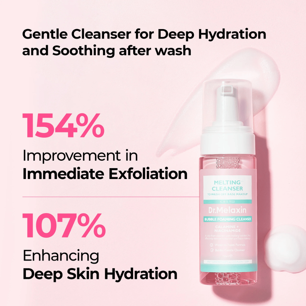 Dr. Melaxin Bubble Foaming Cleanser providing deep cleansing, exfoliation, and intense hydration