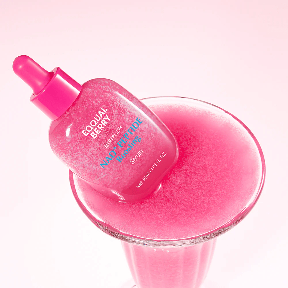 EqualBerry Lush Blush NAD+ Peptide Boosting Serum 30 ml – radiance-enhancing anti-age serum with peptides in creative product image