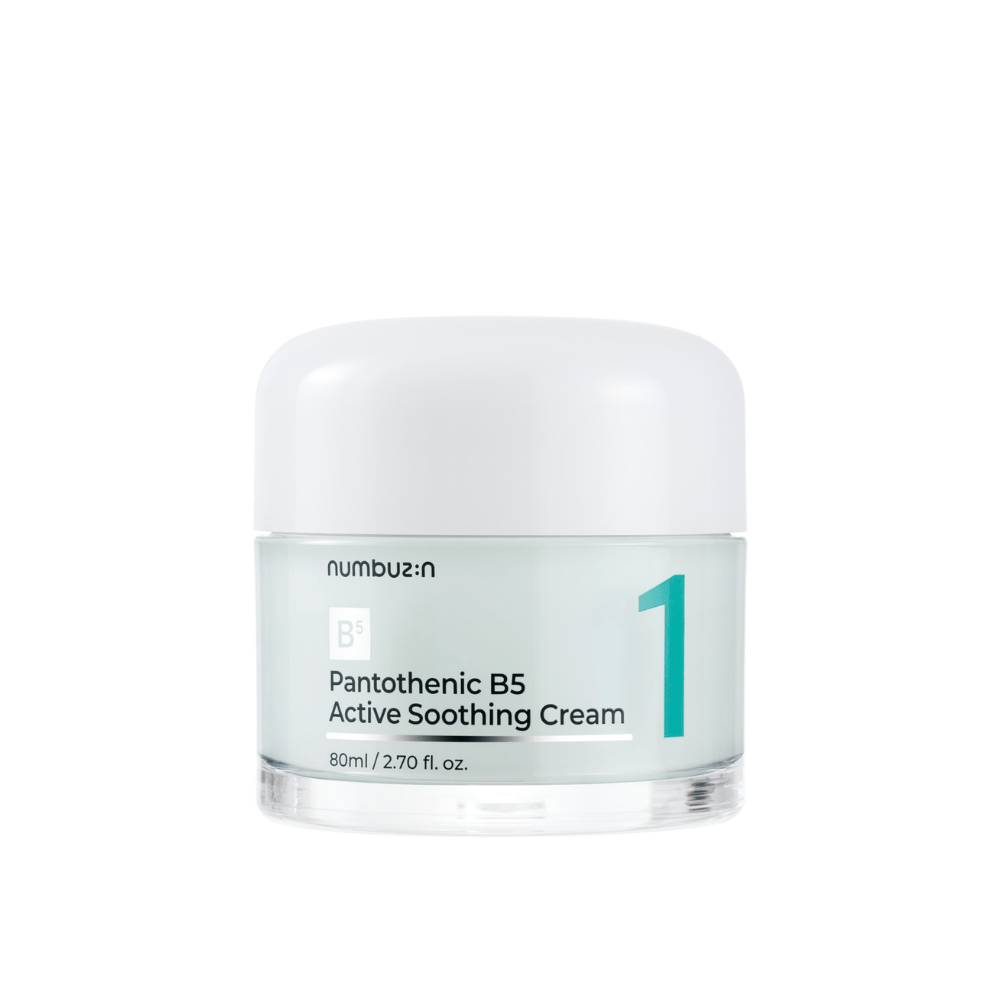 Numbuzin No.1 Pantothenic B5 Active Soothing Cream 80 ml in a light green jar with a white lid and a clear number 1 printed on the front.