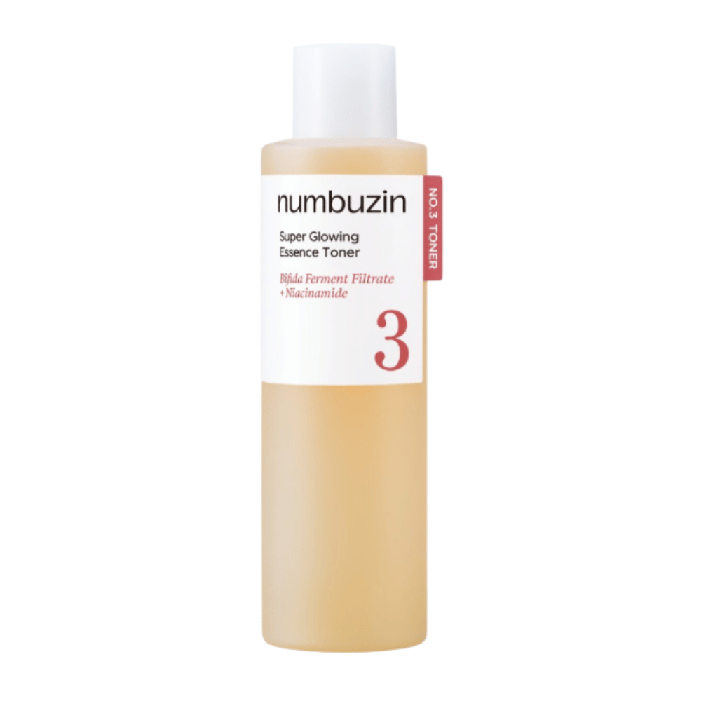 Numbuzin No.3 Super Glowing Essence Toner – luminous tones with bifida ferment filtrate and niacinamide.