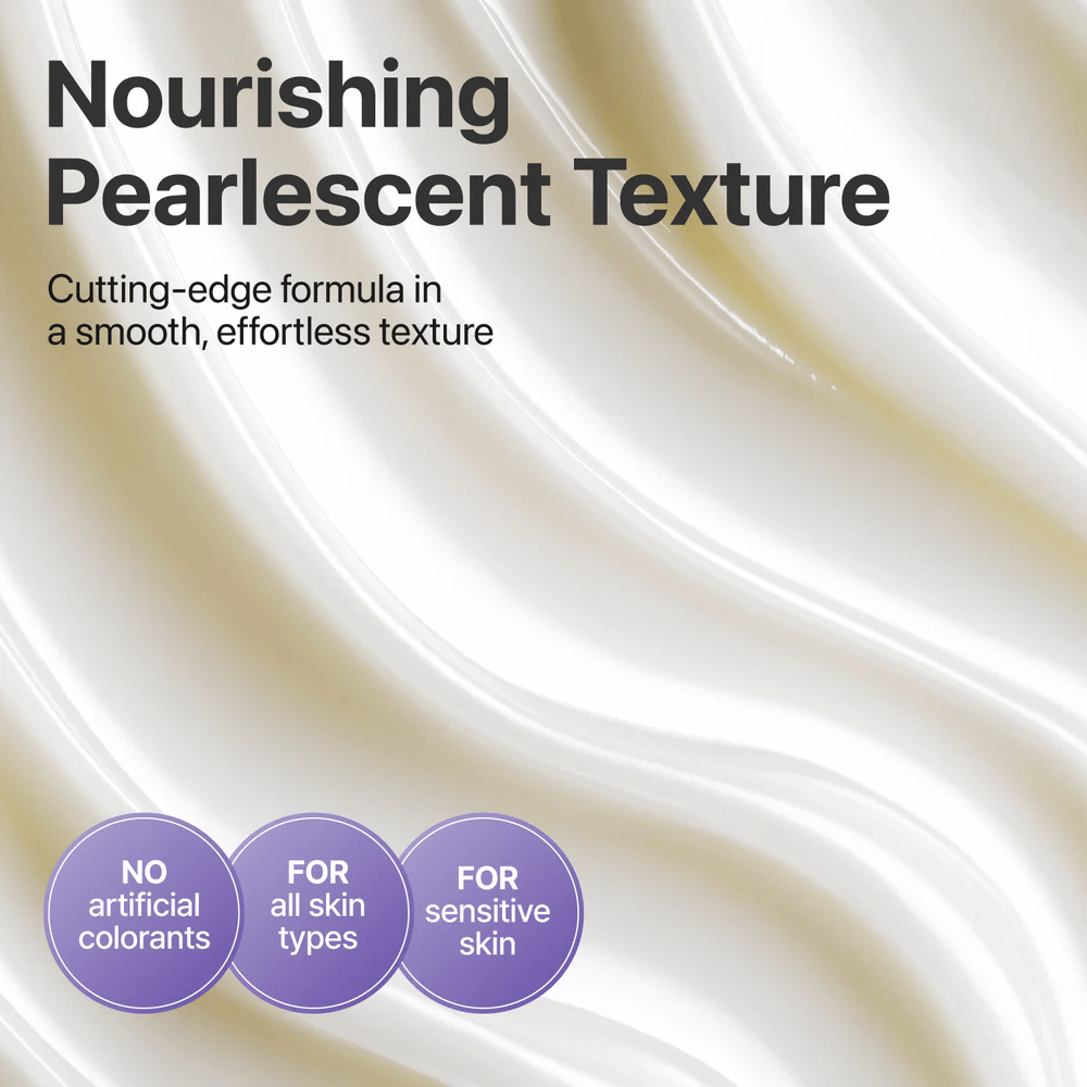 Close-up of the pearlescent texture in No.9 NAD+ Retinol Volumetox Eye Cream, a nourishing and soft eye cream without artificial colorants, suitable for sensitive skin.