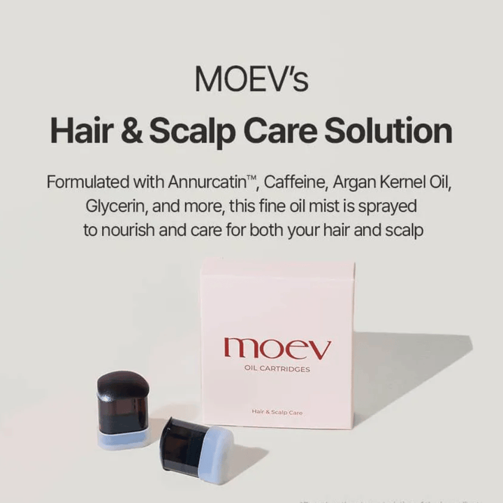 MOEV Oil Cartridges – nourishing hair and scalp care with Annurcatin, caffeine, and argan oil for stronger hair and a healthy scalp.