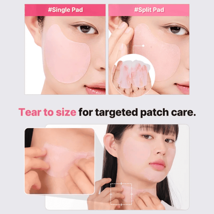 Divisible hydrogel pad from COSRX that can be used both as a full-face mask and as smaller patches for targeted skincare on the face and neck.