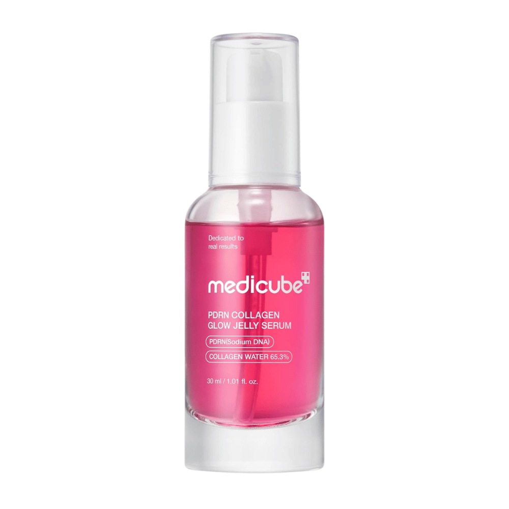Medicube PDRN Collagen Glow Jelly Serum 30 ml in a pump bottle for hydration, radiance, and improved skin elasticity