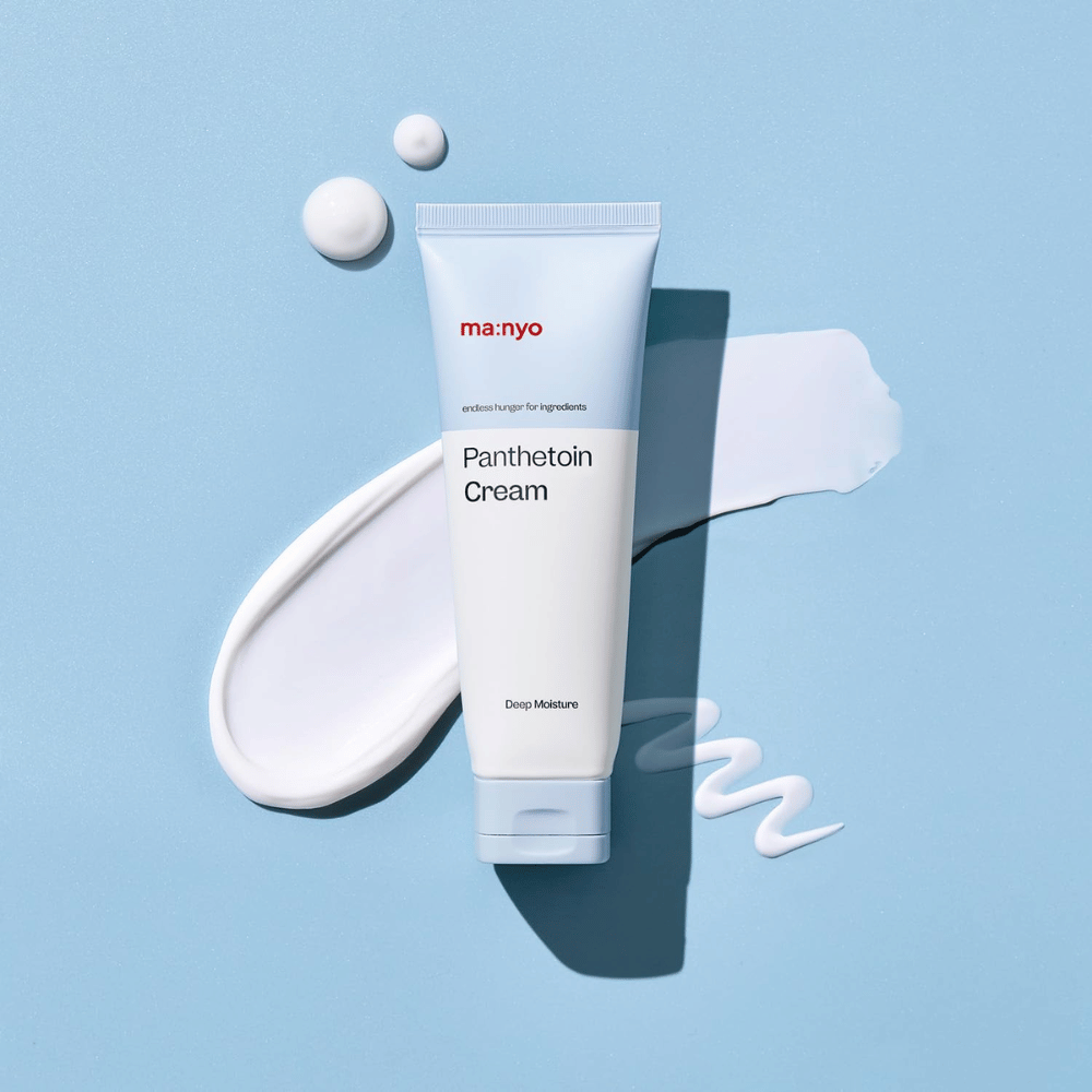 3. Ma:nyo Panthetoin Cream – face cream for deep hydration with a white cream texture against a light blue background
