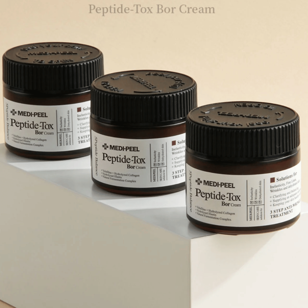 MEDI-PEEL Peptide-Tox Bor Cream in group – anti-aging face cream with peptide complex and collagen that strengthens the skin barrier and provides firmer, more resilient skin.