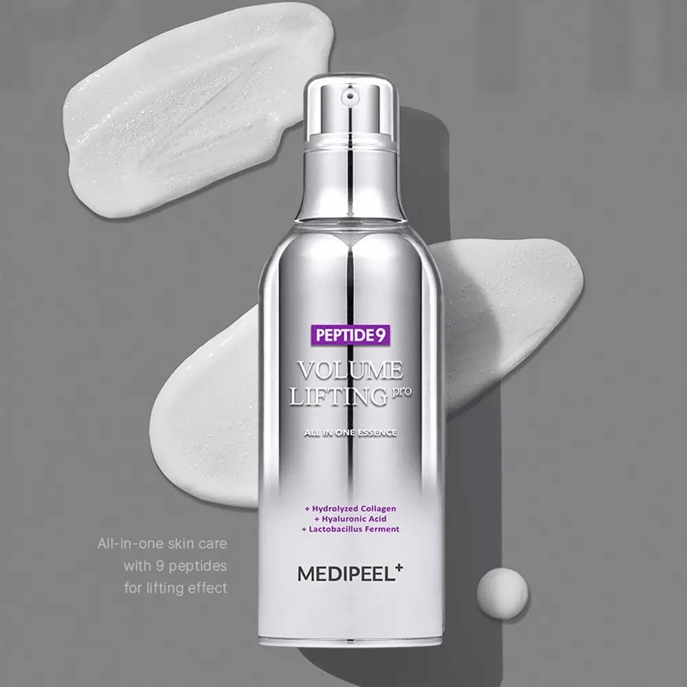 Medi-Peel Peptide 9 Volume Lifting All In One Essence Pro – Korean essence with peptides, collagen, and hyaluronic acid that helps to moisturize the skin and improve skin elasticity.