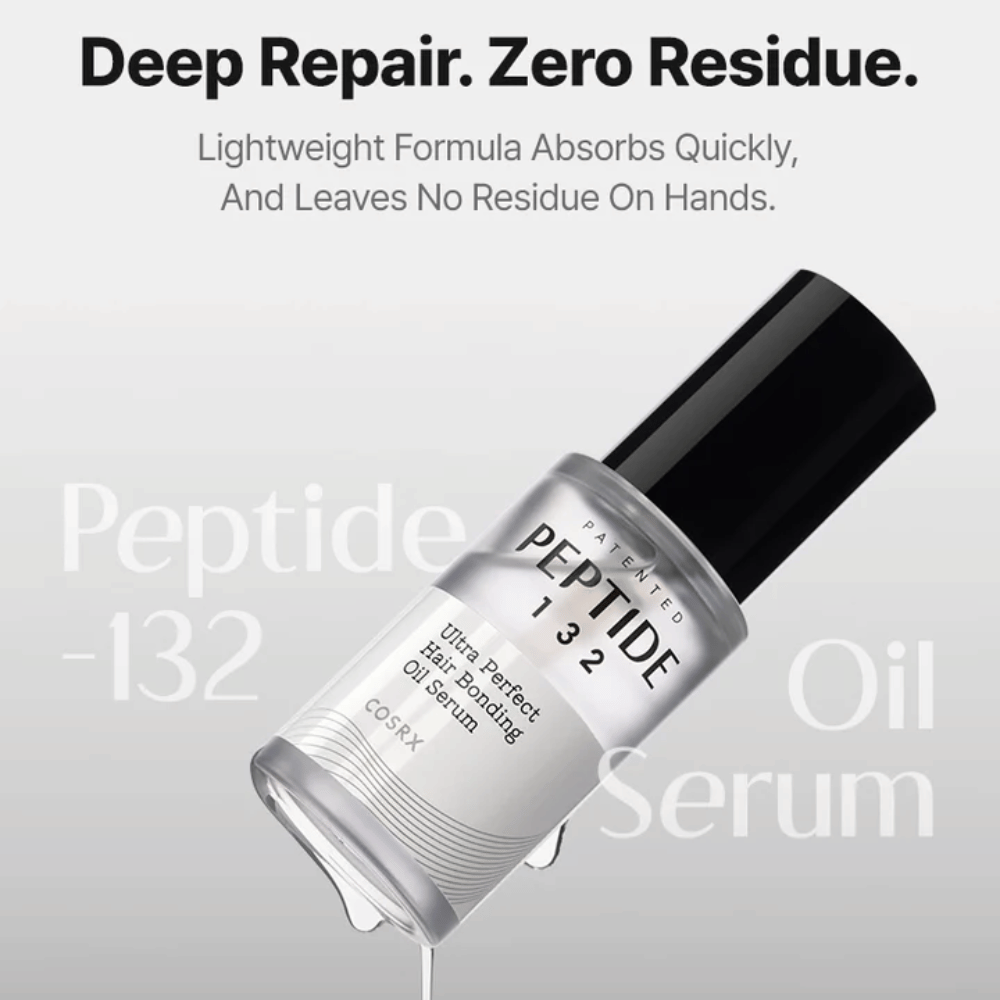 COSRX Peptide 132 Oil Serum – lightweight formula that absorbs quickly and repairs hair without leaving residue.