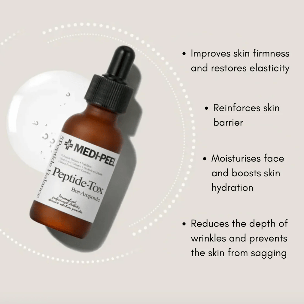 MEDI-PEEL Peptide-Tox Bor Ampoule – Korean facial serum with peptides that improves skin firmness, strengthens the skin barrier, deeply hydrates, and reduces visible wrinkles.