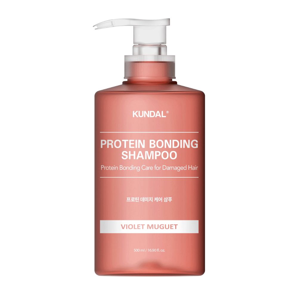 KUNDAL Protein Bonding Shampoo Violet Muguet 500 ml in pump bottle against white background.
