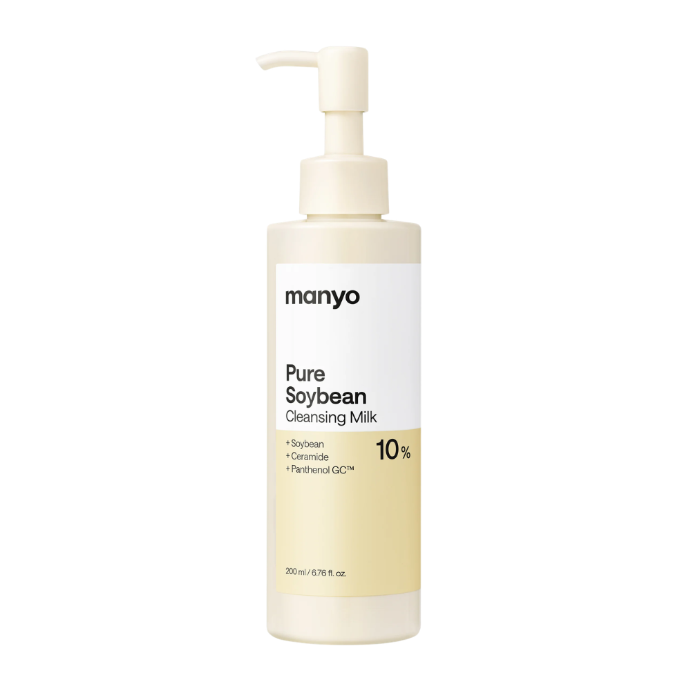 3. Ma:nyo Pure Soybean Cleansing Milk 200 ml – cleansing milk with soy, ceramides, and panthenol in a white pump bottle