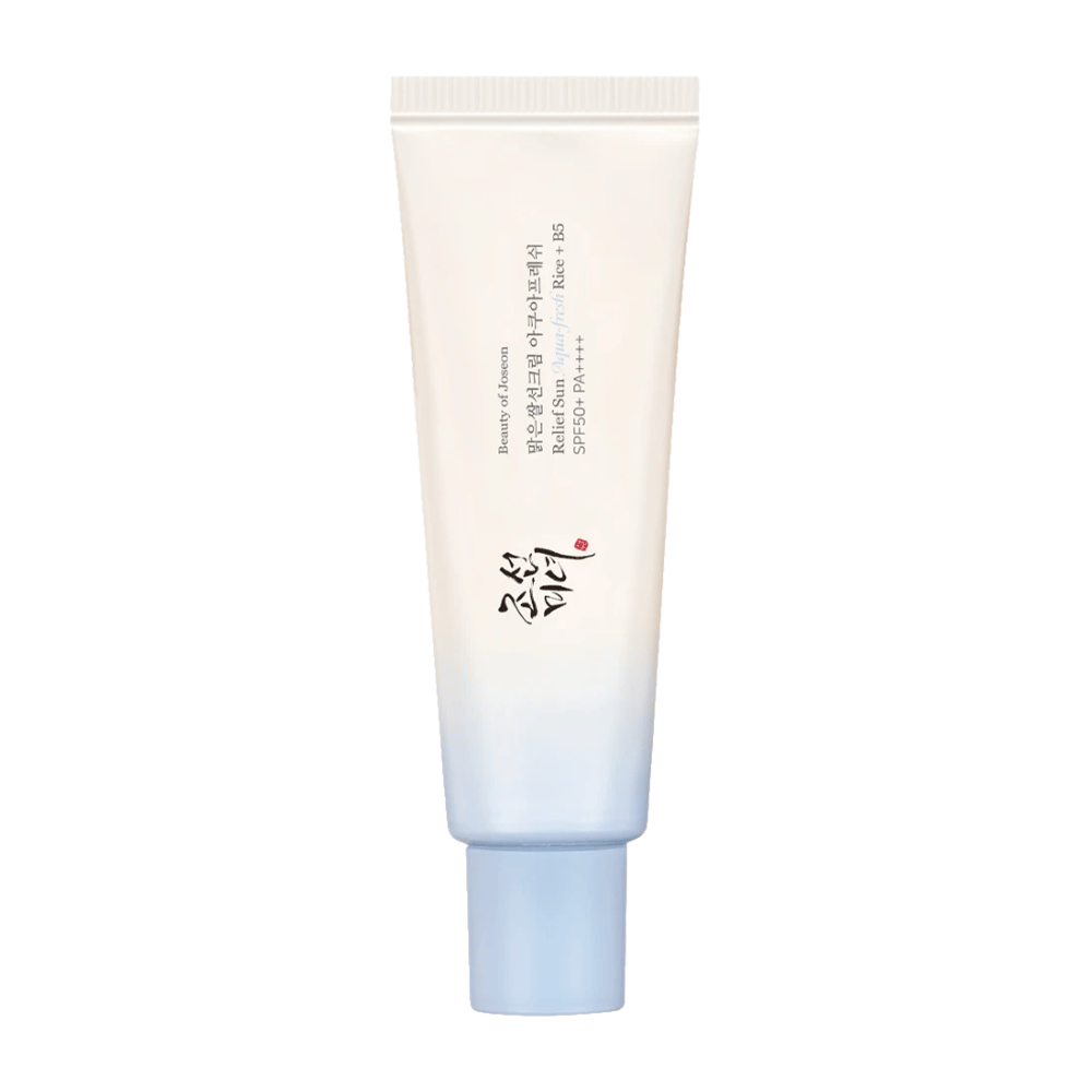 Beauty of Joseon Relief Sun: Aqua-Fresh Rice + B5, sunscreen with SPF 50+ PA++++. A light and moisturizing formula that protects the skin against UV radiation while nurturing with rice extract and vitamin B5.