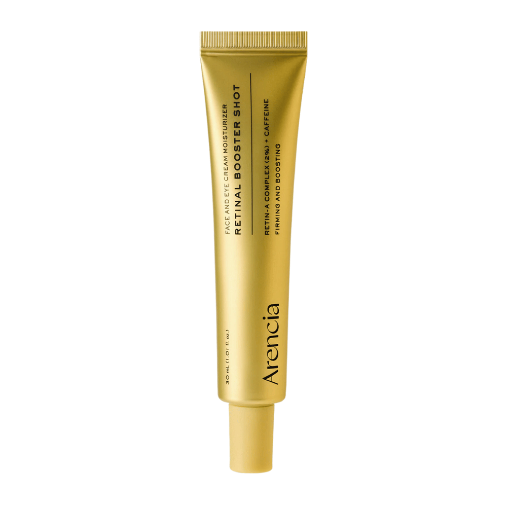 Arencia Retinal Booster Shot in tube, Korean retinal serum with Retin-A Complex for pore refining, firmer skin, and anti-aging effect.