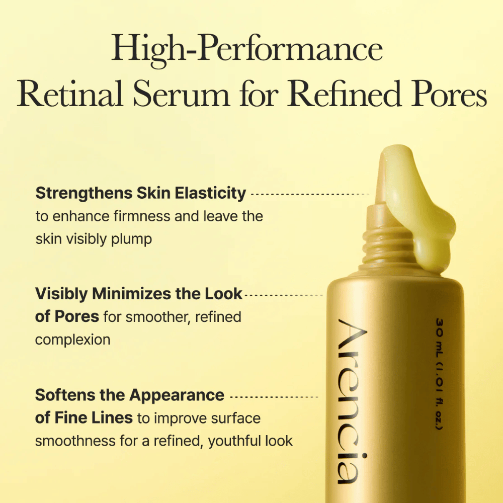 Information image about Arencia Retinal Booster Shot that strengthens skin elasticity, minimizes the visibility of pores, and softens fine lines.