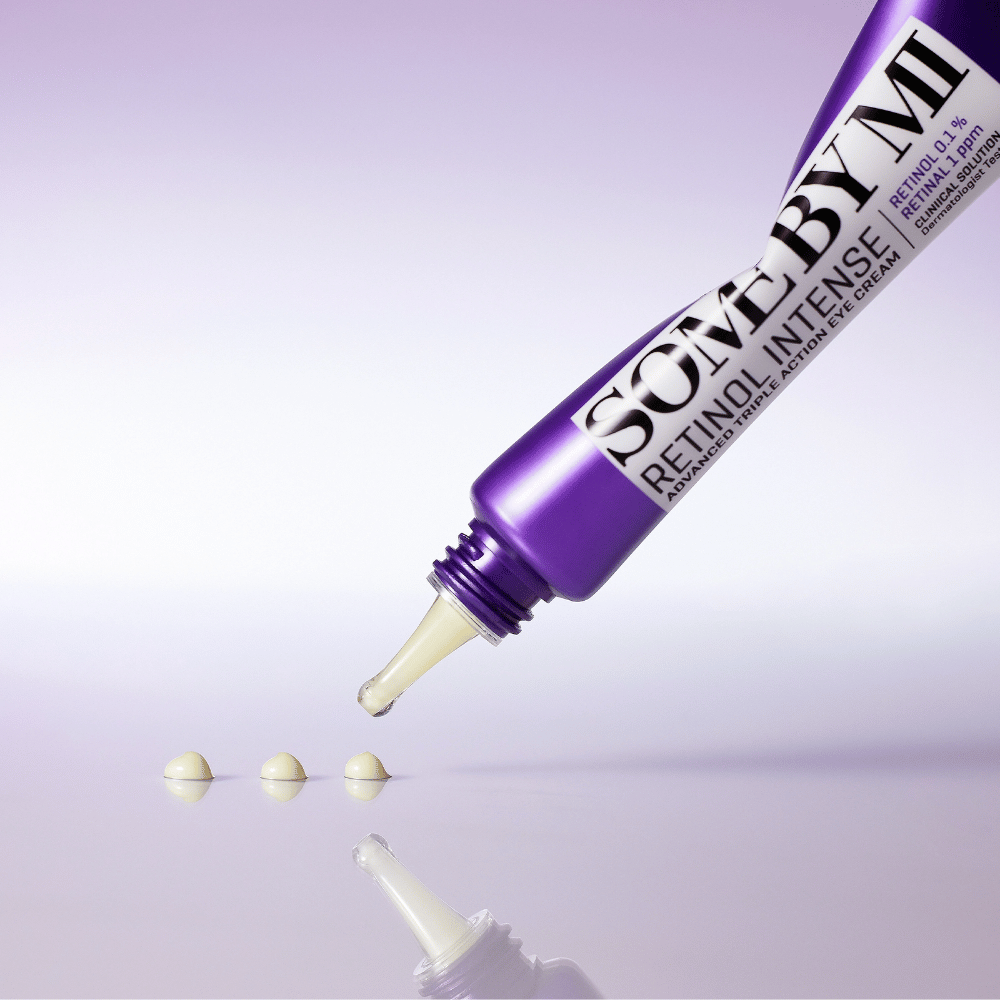 SOME BY MI Retinol Intense Eye Cream is applied from a purple tube – anti-age Eye cream with retinol against fine lines and tired skin.