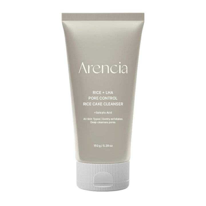 Arencia Rice + LHA Pore Control Rice Cake Cleanser in full view against a white background, Korean face wash with rice and LHA for gentle exfoliation and balanced skin.